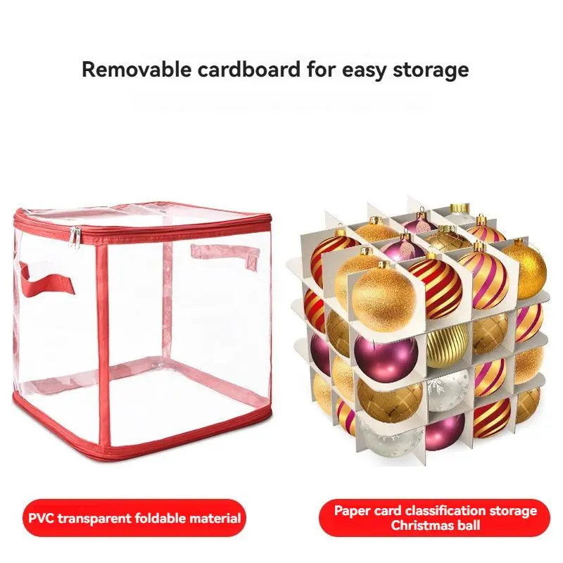 64 Grid Storage Box for Christmas Ball, 1 Count Transparent Foldable Storage Box with Handle, Christmas Ball Storage Organizer, Christmas Essentials 6