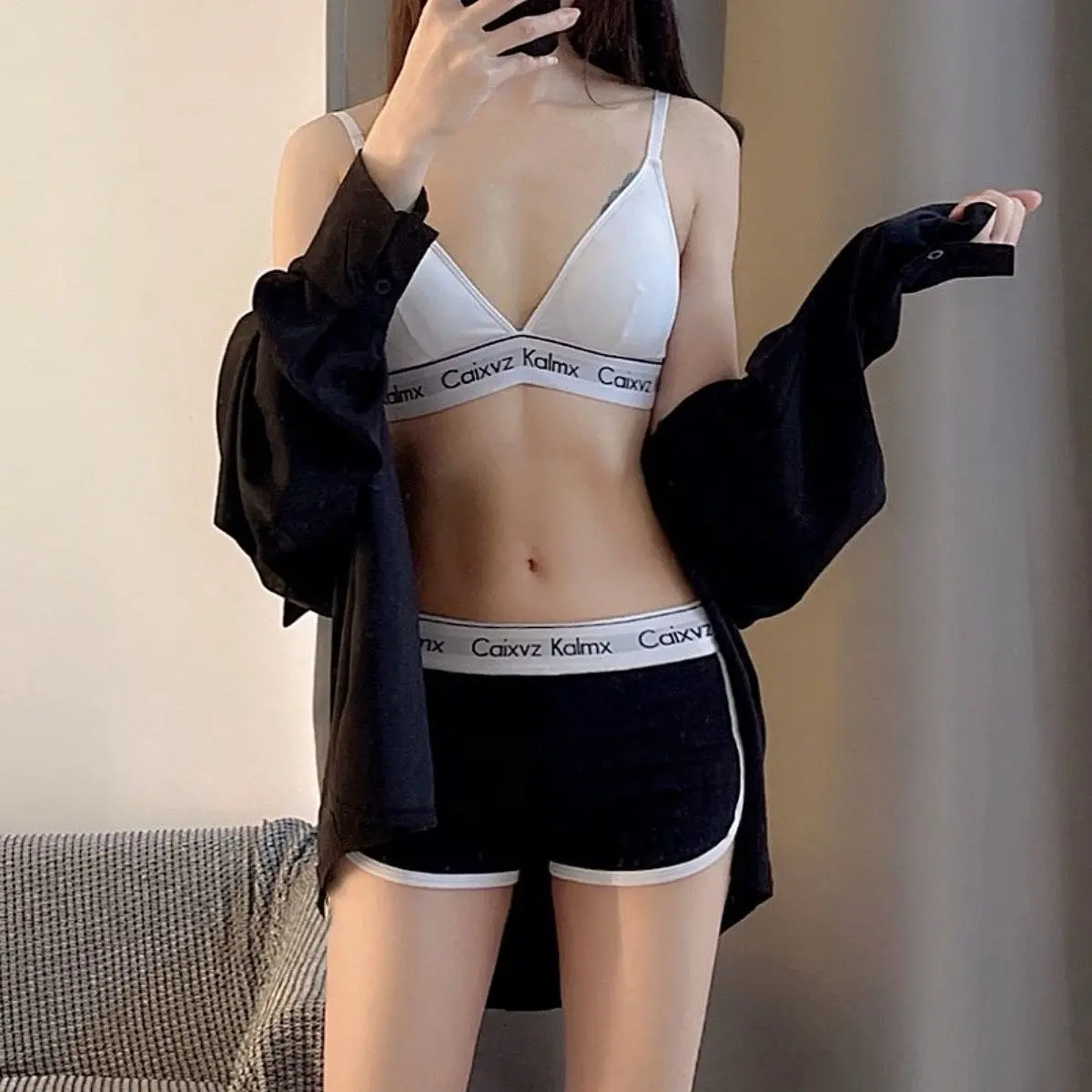Sét bikini 2 mảnh vải cotton áo có sẵn mút ngực mix quần đùi