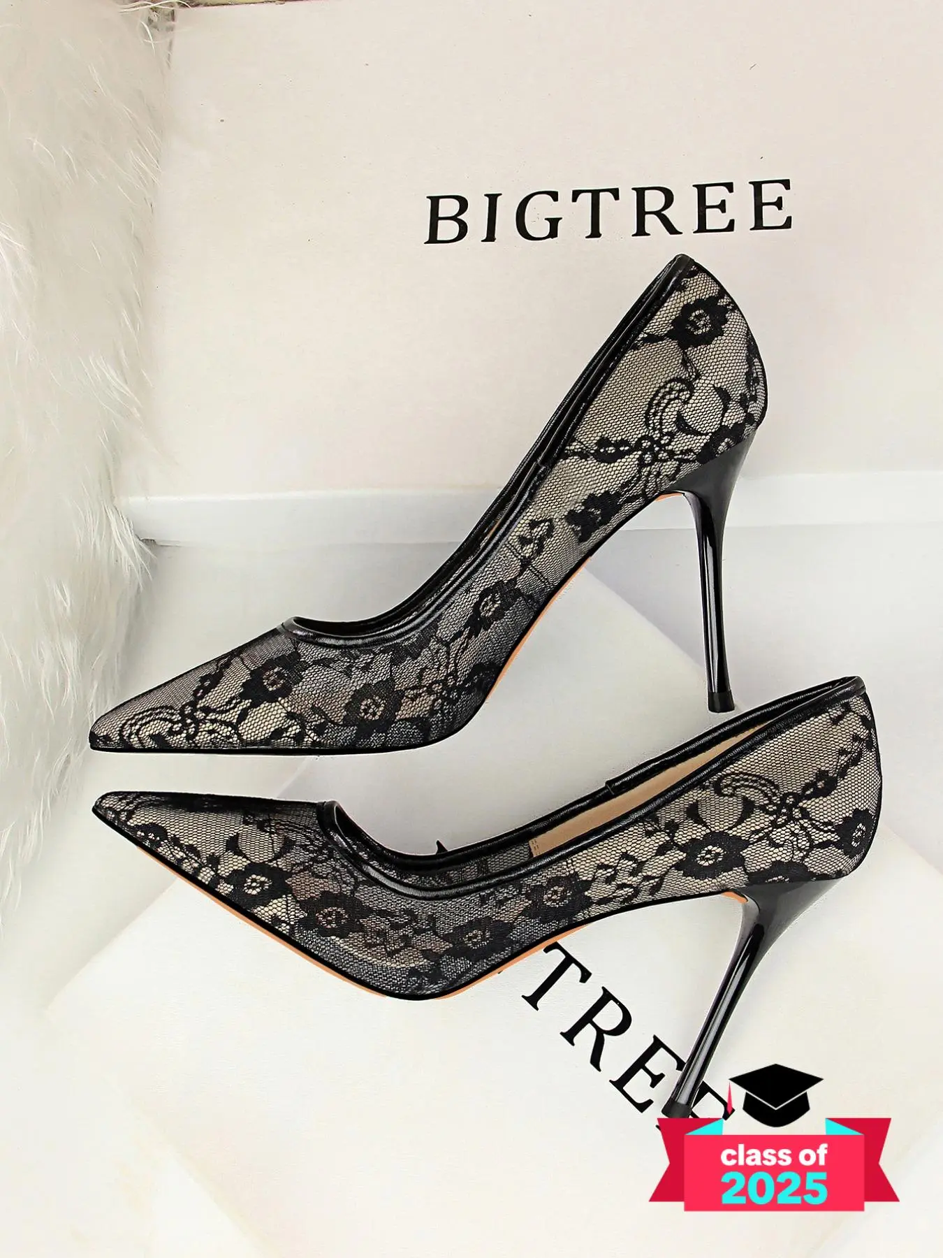 Women's Mesh Hollow Contrast Lace Pointed Toe Stiletto Heels, Elegant High Heel Shoes for Party, Daily Clothing Decor for Girl, Perfect Footwear for Outfit Matching