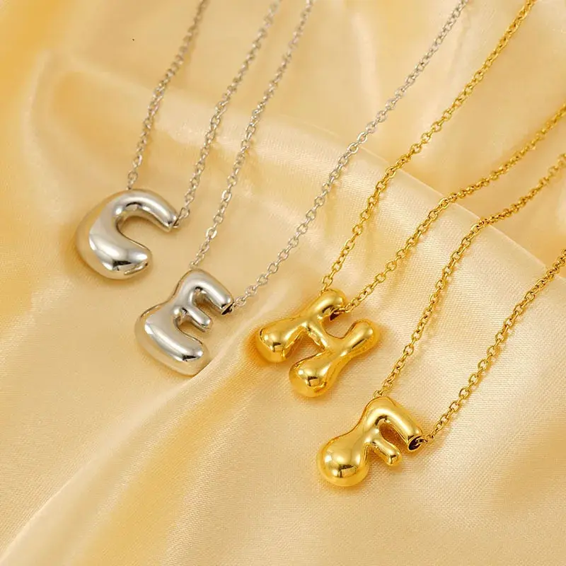 26 Initial Letter 18K Stainless Steel Balloon Bubble Necklace For Women Personalized Jewelry Gift Wholesales 3