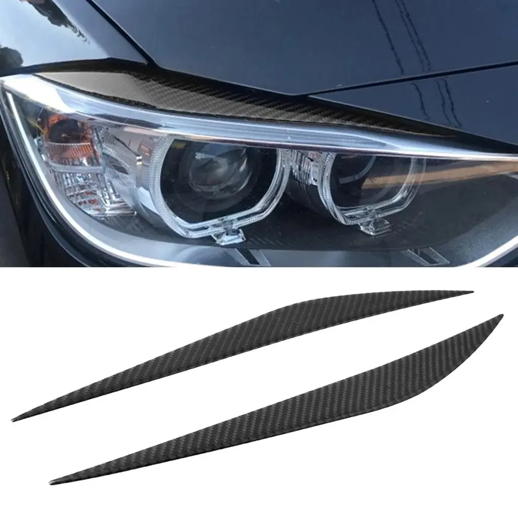 2Pcs Carbon Fiber Front Headlight Eyelid Eyebrow Decoration Strip / Car Light Eyebrow Decor Sticker / Auto Headlight Eyebrow Protective Sleeve