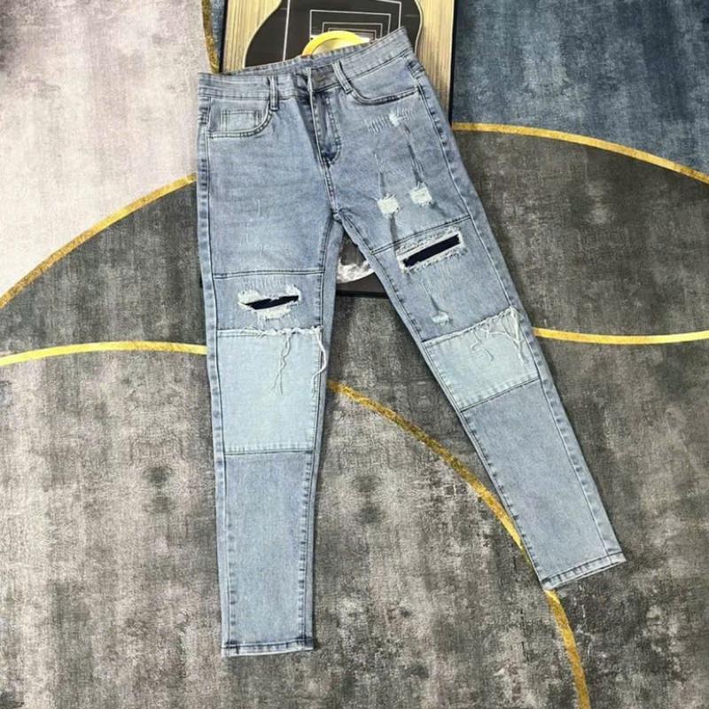  Quần Jean Dài Cho Nam Màu xanh bạc Rách cào xước Chất Jean Co Dãn Mềm Mịn 