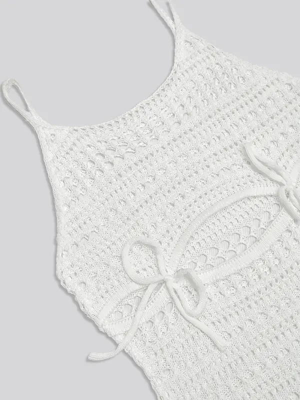 Women's Plain Crochet Knit Sweater Dress, Casual Sleeveless Knit Short Dress for Summer, Ladies Clothes for Beach Holiday 5