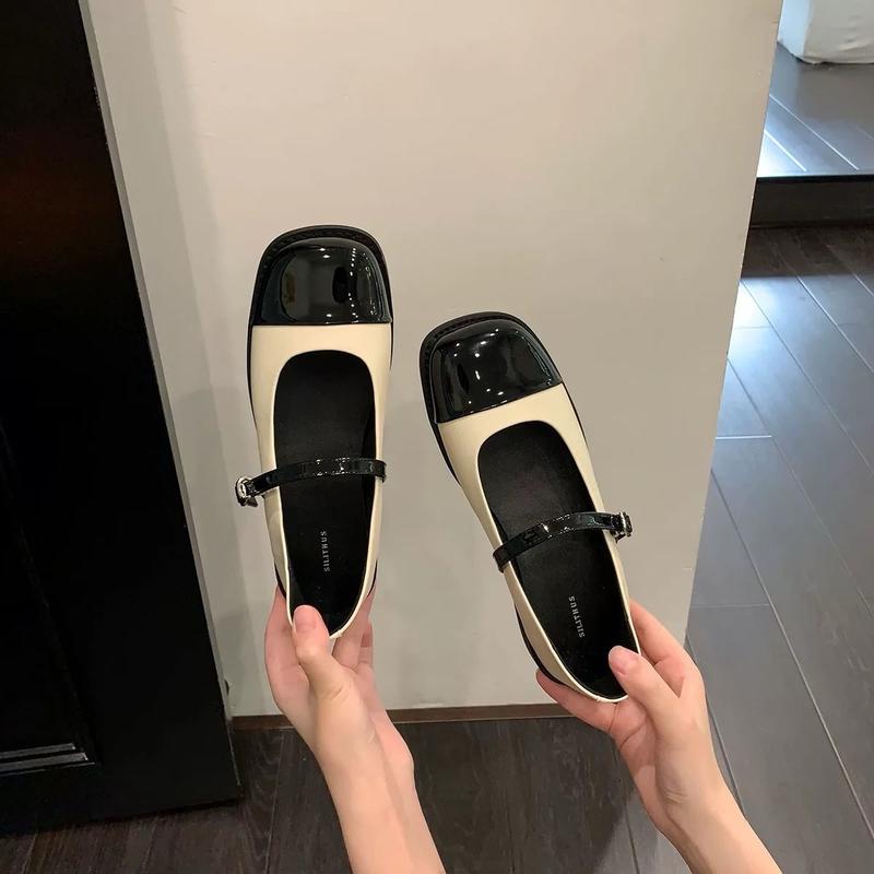 Giày lolita nữ mũi vuông bóng đế thấp quai cài Shoes 1