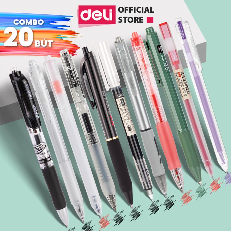 Combo 20 bút gel Deli ngẫu nhiên- nhiều màu, viết gel Deli nét trơn tru, viết lâu không tắc  - đa dạng loại bút - viết bài, viết calligraphy, lưu bút tập viết chữ Trung Hàn Nhật