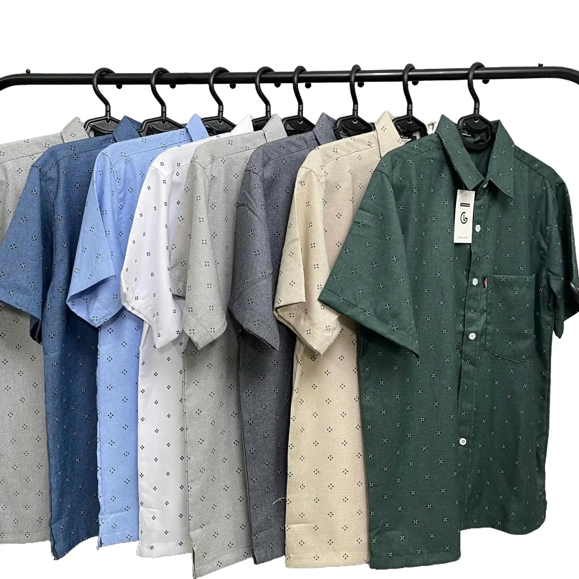 Áo Sơ Mi Trung Niên Ngắn Tay Họa Tiết, Chất Vải Linen Cao Cấp, Sang Trọng, Thanh Lịch.