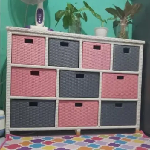 Lemari Susun 10 Laci Ukuran Standar Rotan Sintetis Rak Meja TV Bufet Serbaguna Kayu Asli Furniture 2
