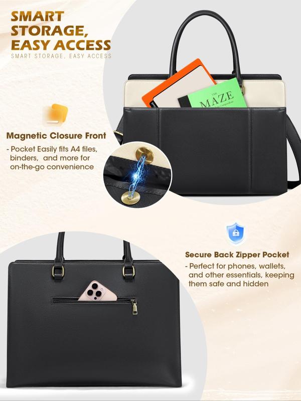 Women's Colorblock Laptop Bag & Wristlet, Fashionable Pu Leather Briefcase & Wristlet, Computer Bag for Office Travel 5