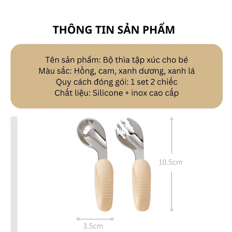Set Thìa Tập Xúc Cong An Toàn Cho Bé, Đầu Thìa Dĩa Cong, Tay Cầm Silicone Cao Cấp, Dùng Được Trong Máy Rửa Bát 2