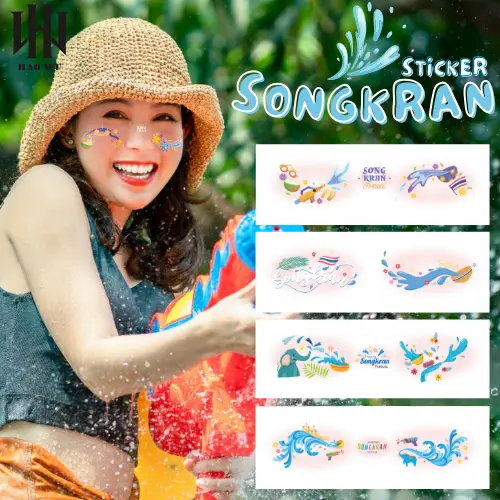 HAOWU แบบเซ็ท5ชิ้น สติ๊กเกอร์สงกรานต์ติดหน้า สติ๊กเกอร์ลายน่ารัก สติ๊กเกอร์แต่งหน้าสงกรานต์ ใช้ได้ทั้งเด็กและผู้ใหญ่ ติดทน แต่งหน้าสงกรานต์กันน้ำ แต่งหน้าสงกรานต์ แทททูติดหน้า สติ๊กเกอร์ลายมินิมอลน่ารัก สินค้าพร้อมส่งจากไทย