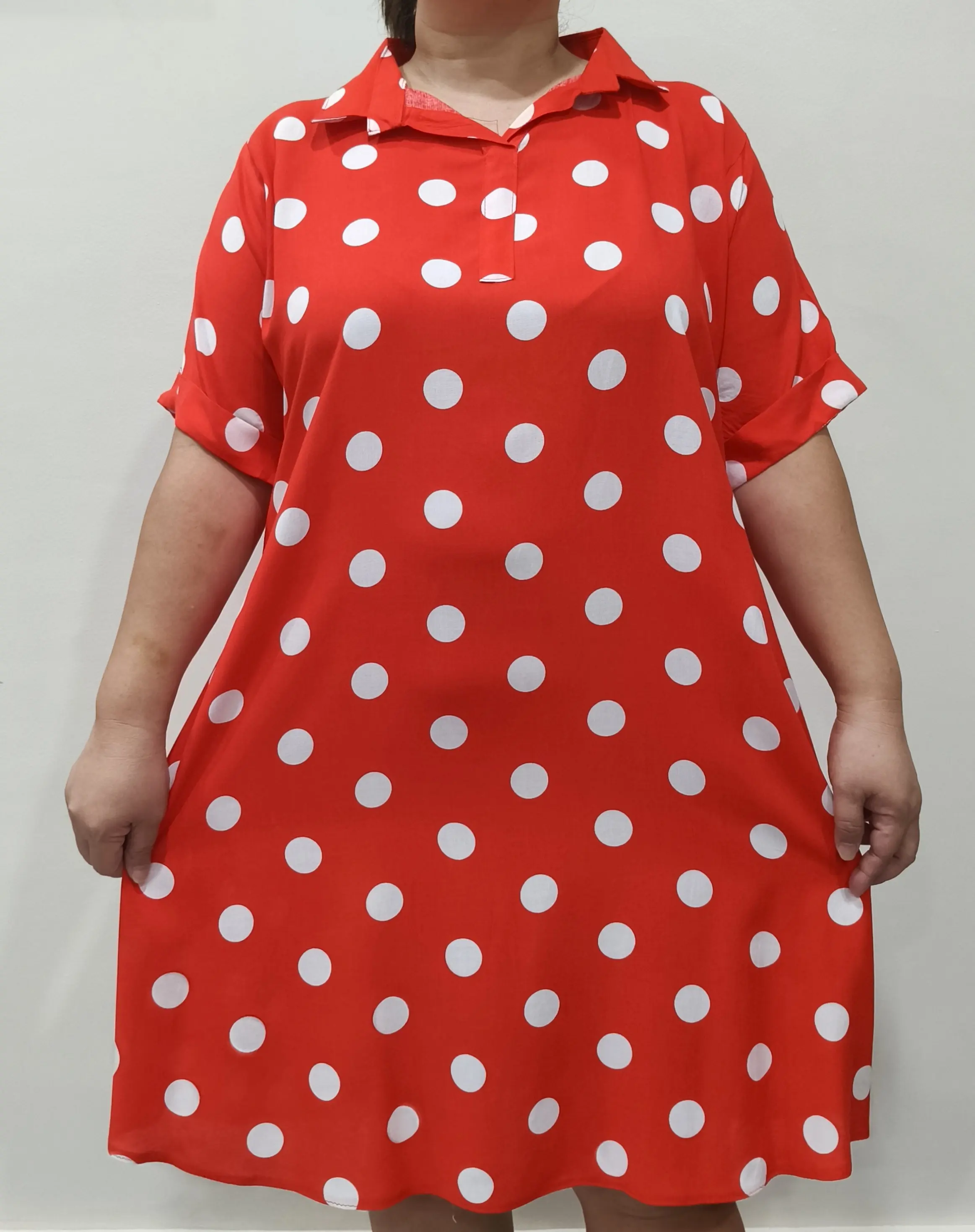 Polo Dress Polka for Plus Size Striped Casual Wear Womenswear Comfortable Challis Collared Basic