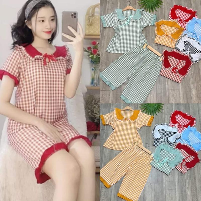 Bộ lững nữ caro, 32kg đến 56kg, Vải Kate mềm, KEN SHOP 1110 ảnh thật, được kiểm hàng Nữ Women Áo Top 0