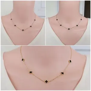 Kalung Titanium Wanita Dewasa Bunga Clover Lima Anti Karat