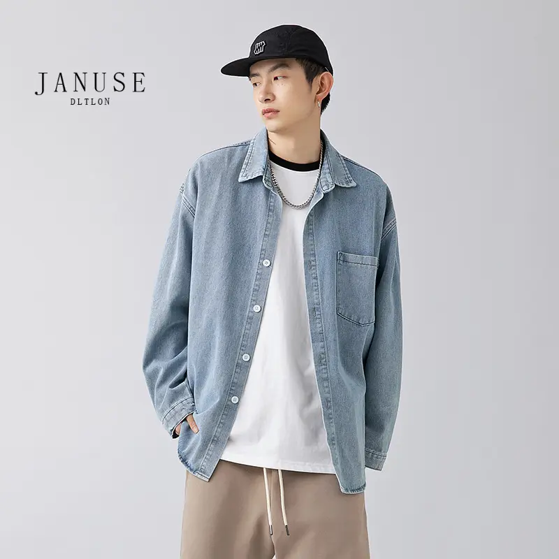 Retro Denim Shirt Men's New Couple Loose Washed-out Shirt Korean Style Coat blackish  white  denim  jacket penny  lane  coat