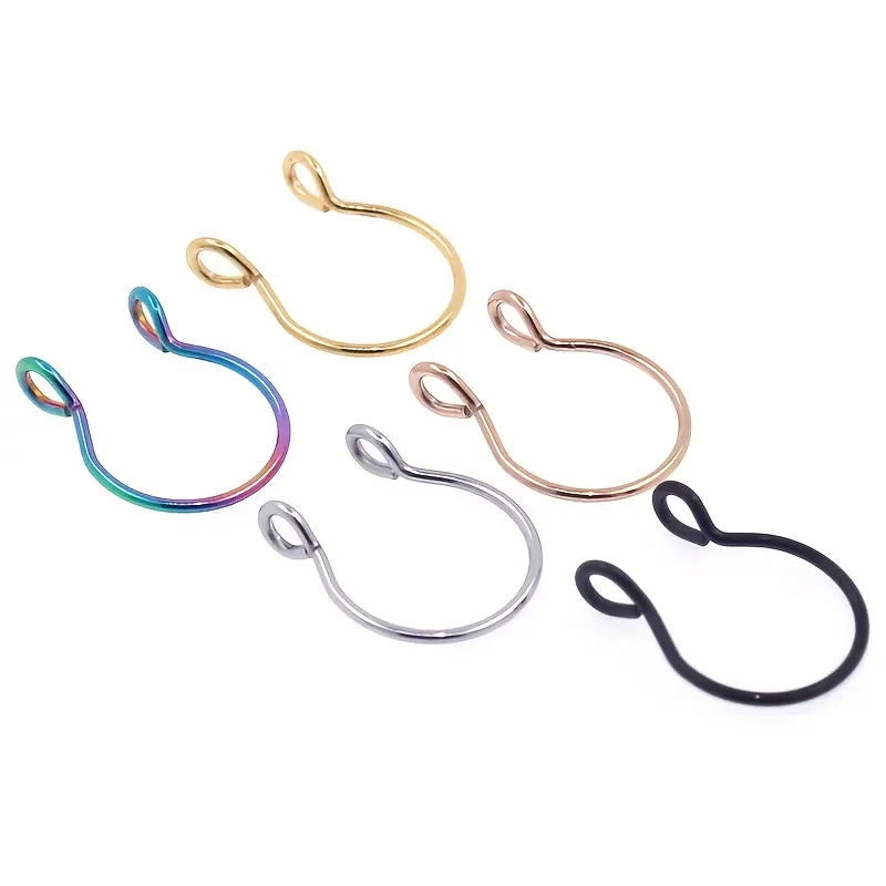 1pc U Shaped Fake Nose Septum Ring No Piercing Lip Rings Clip Hoop Earring Stainless Steel Horseshoe Circular Body Jewelry 4