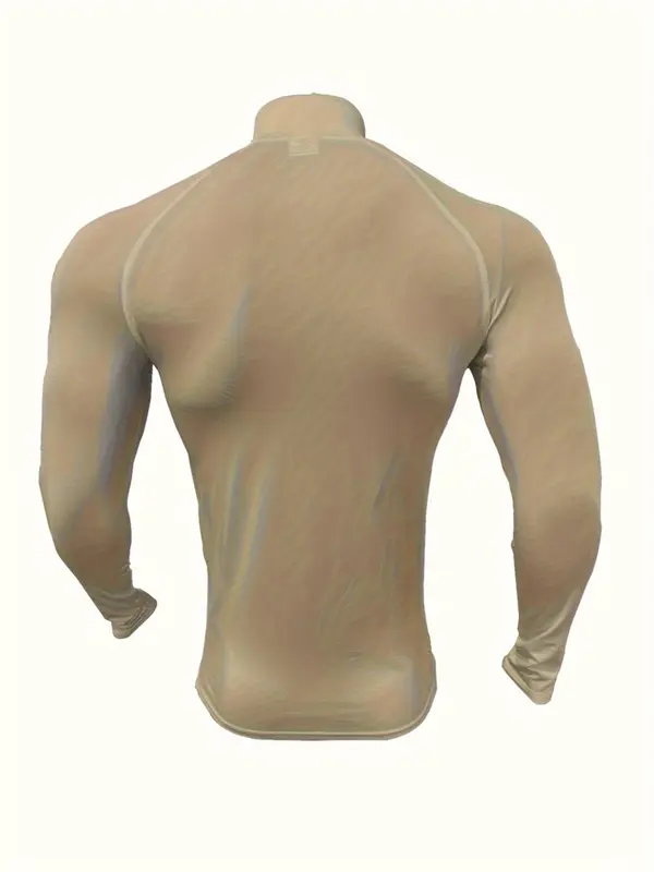 Men's Solid Long Sleeve Compression Tee, Casual Comfy Breathable T-shirt for Spring & Fall, Men's Top for Gym Workout Running, Stretch Athletic Tee 1