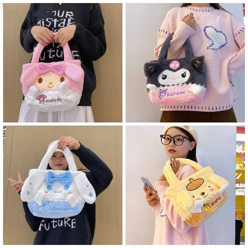 Túi Nhồi Bông Sanrio, Có Cinnamoroll, Melody, Kuromi, Dành Cho Nữ, Túi Tote Túi Xách, Túi Đeo Vai, Thời Trang, túi Messenger Nữ, Thích Hợp Làm Quà Tặng Bé Gái Bag Da 3
