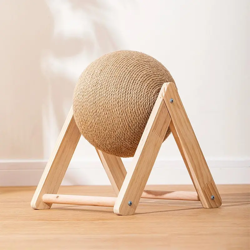 Cat Scratcher Toy, Natural Sisal Rope Cat Scratching Ball, Spinning Scratcher Toy for Cat & Rabbit, Indoor Interactive Wood Pet Toy 3