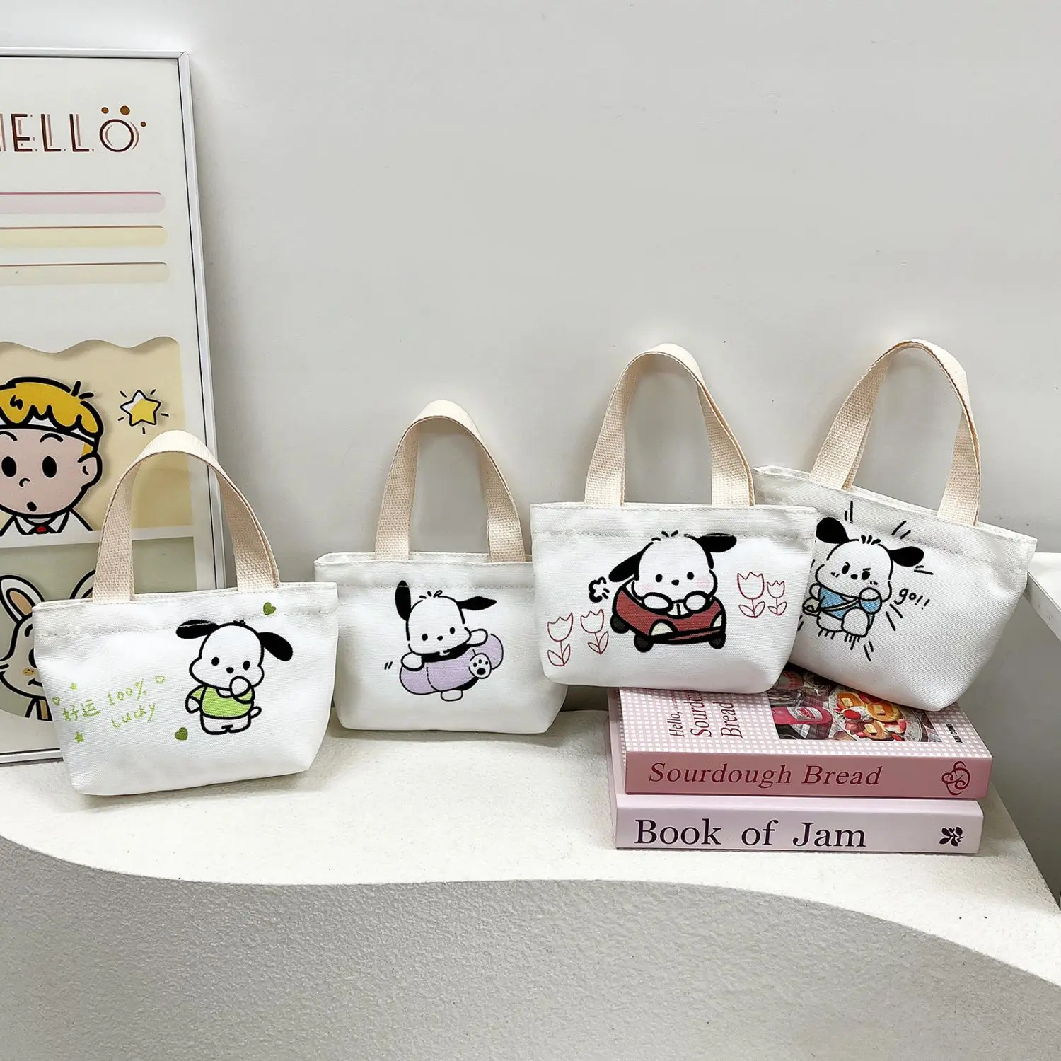 [Over 1,000 Repeat Customers] New Printed Canvas Handbag Pochacco Mini Small Bag Large Capacity Water Lotion Portable Storage Carrying Bag for Phone