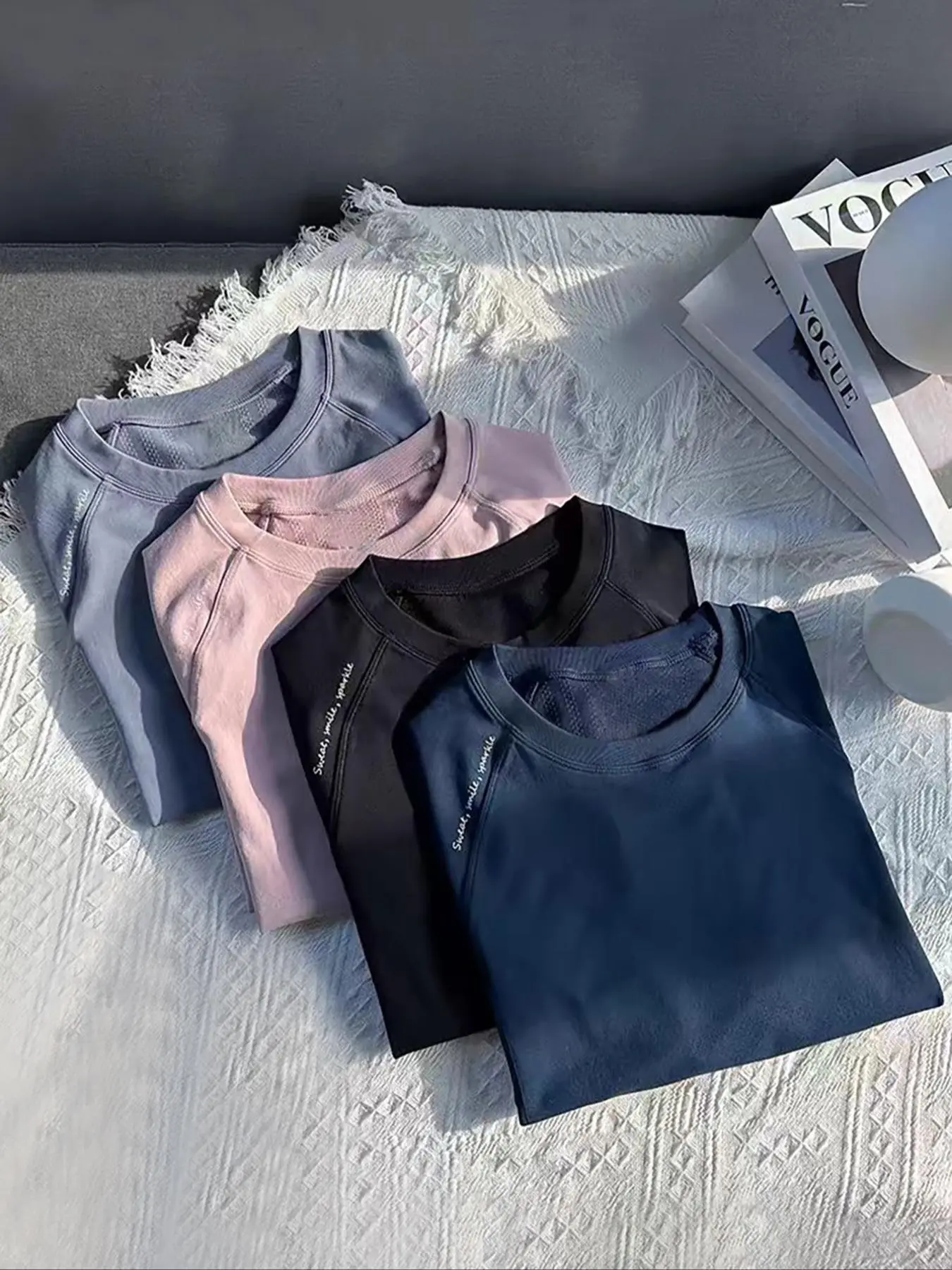 Women's Solid Raglan Sleeve Sports Tee, Quick Drying Breathable Round Neck T-shirt for Yoga Gym Workout, Ladies Sportswear for All Seasons, Gym Workout