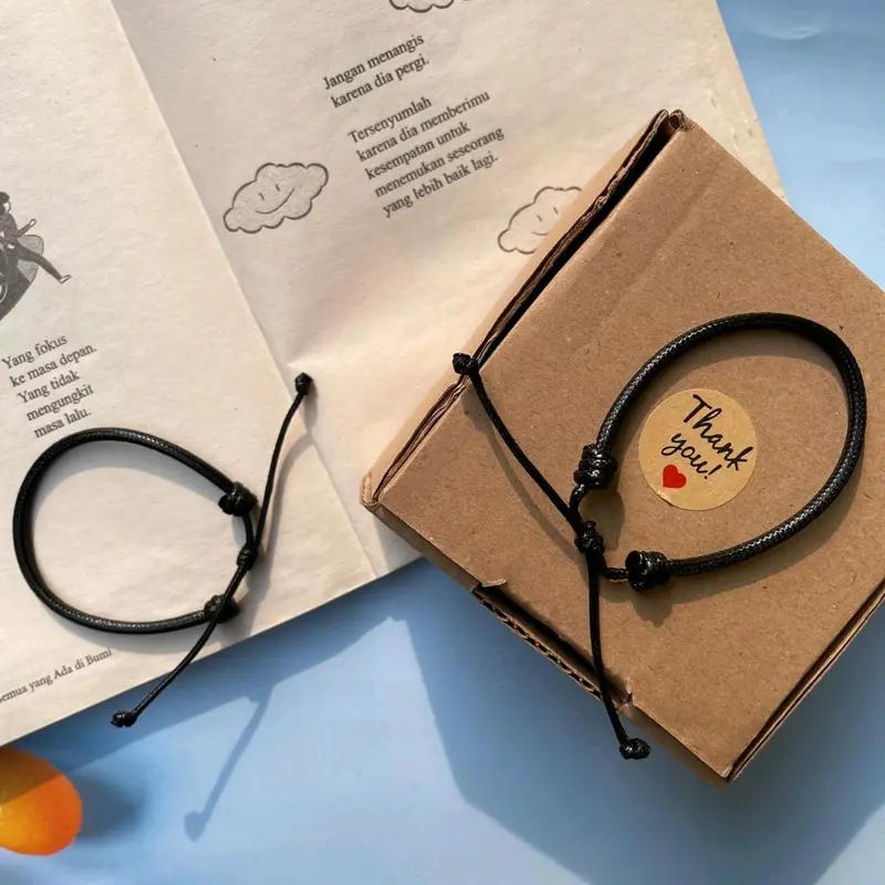 Gelang Tali Korea Style 3 mm Laki-laki Harian Hitam Bracelets Kasual 0