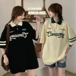 #2433#Kaos Polo Pria Lengan Pendek berkerah Tshirt for Women Casual Polo Shirt Letter Print Short Sleeve Loose Fit Summer Fashion Korean Style#2433
