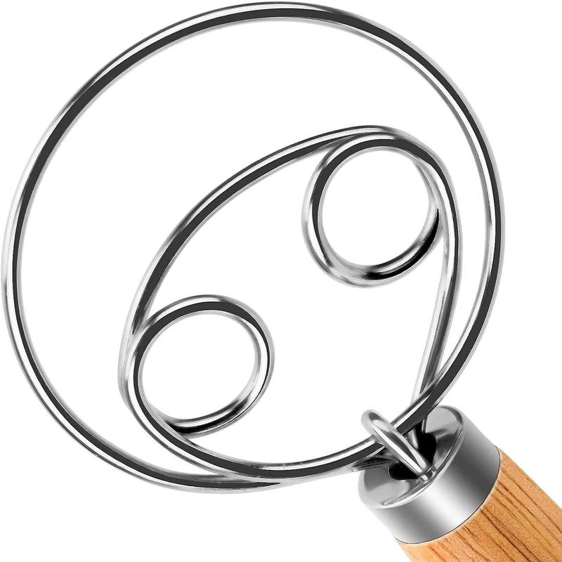 Dough Whisk, 1 Count Stainless Steel 2-hole Design Dough Mixer, Manual Mixer with Wooden Handle, Baking Tool for Kitchen, Kitchen Accessories, Home Utensils 4