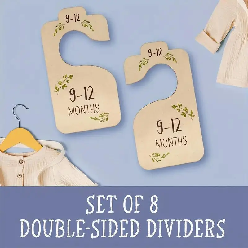 Summer Wooden Baby Milestone Design Closet Divider, 8pcs/set Double Sided Print Baby Clothes Hanger Divider for Baby Girls Boys Nursery Decor, Baby Closet Organizers from Newborn to 24 Months, Organizing 7