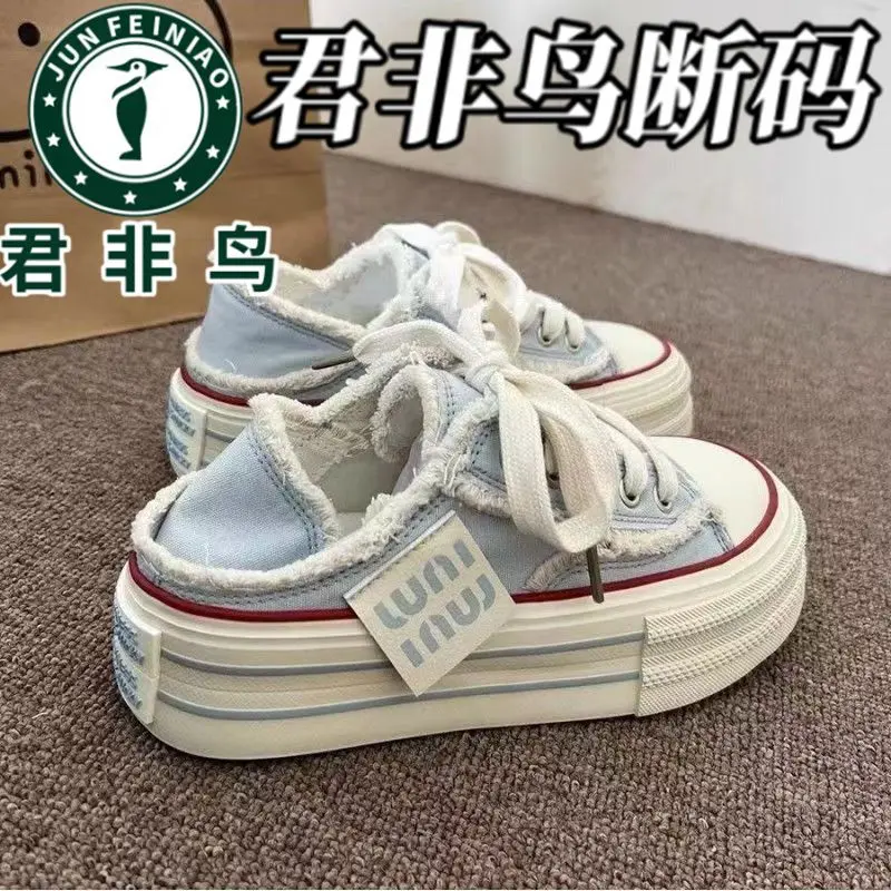 Giày Lười Bán Dép Chim, Junfei, Giày Vải, Dành Cho Nữ, Hàng Mới Về 2024, Giày Thoáng Khí, Thích Hợp Cho Học Sinh, Giày Thường Ngày Dễ Phối Đồ 1