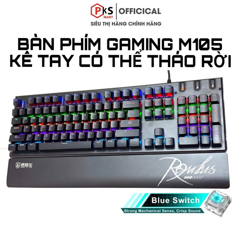 PKSMART - M105 - Bàn Phím Cơ Có Dây - Kê Tay Có Thể Tháo Rời - LED 8 Hiệu Ứng - Blue Switch - Bảo Hành Lỗi Đổi Mới