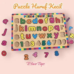 Puzzle Kayu Mainan Edukasi Anak Abjad Huruf Kecil Angka Number ABC 123 Bongkar Pasang Wooden Puzel Hadiah Games
