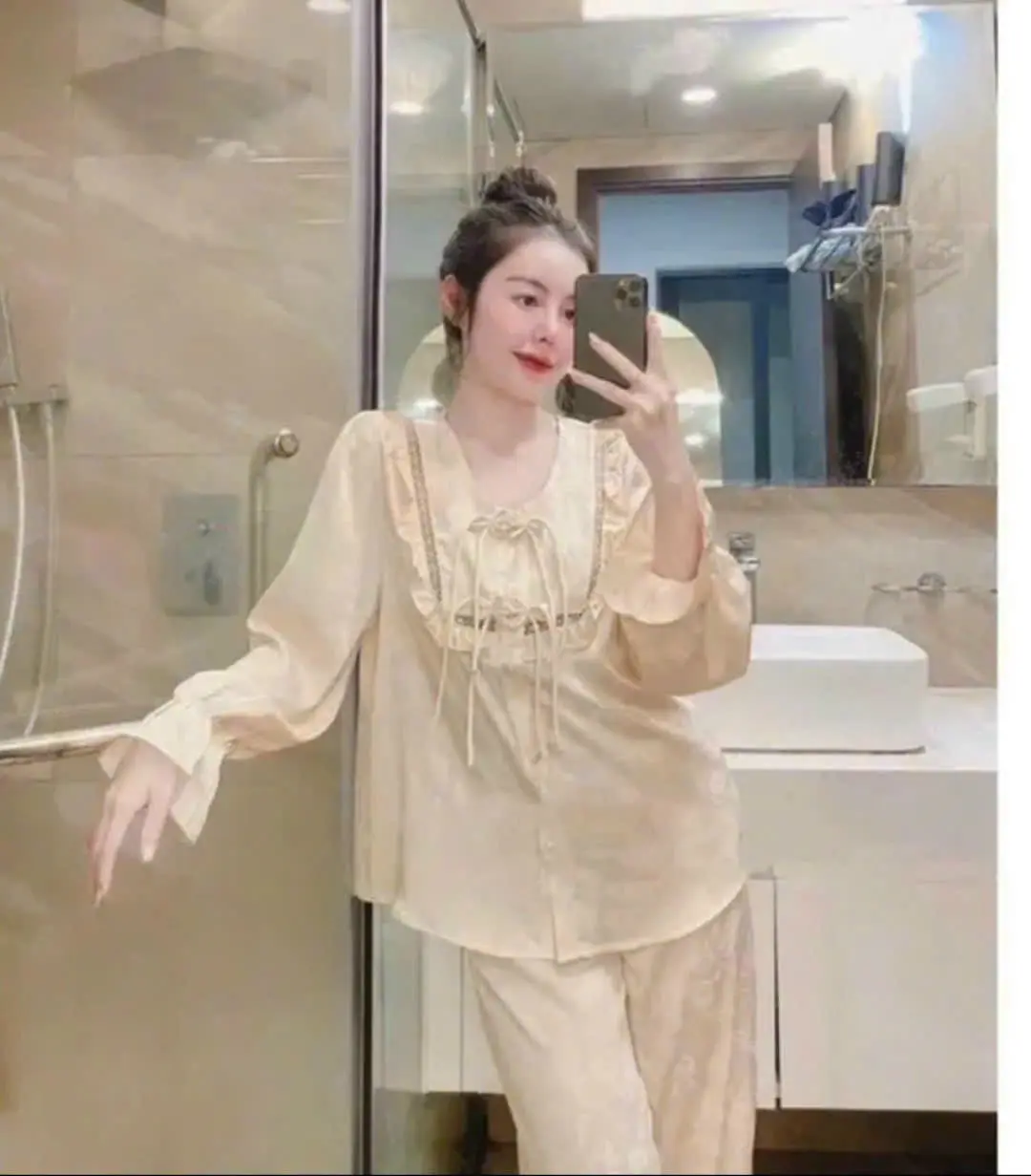 Mã 06 - Pijama lụa gấm tiểu thư cho nữ - Bộ ngủ lụa mặc nhà cao cấp hàng quảng châu Quần Ngủ