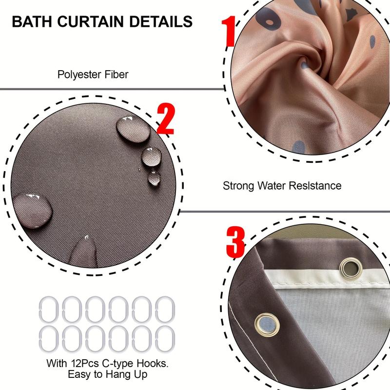 Product Introduction of Marble Pattern Bathroom Curtain & Floor Mats Set, 4 Counts Anti-slip & Waterproof Shower Curtain with Hooks, Exquisite Decor for Bathroom, Home Decor Set 13