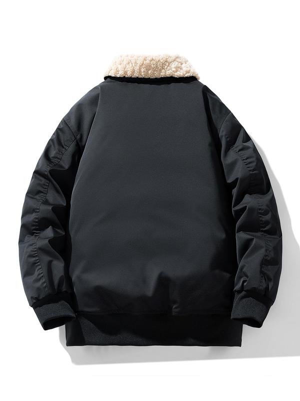 Men's Solid Color Zipper Pocket Design Jacket, Loose Casual Long Sleeve Outerwear for Fall & Winter, Men's Clothes for Daily Wear 1