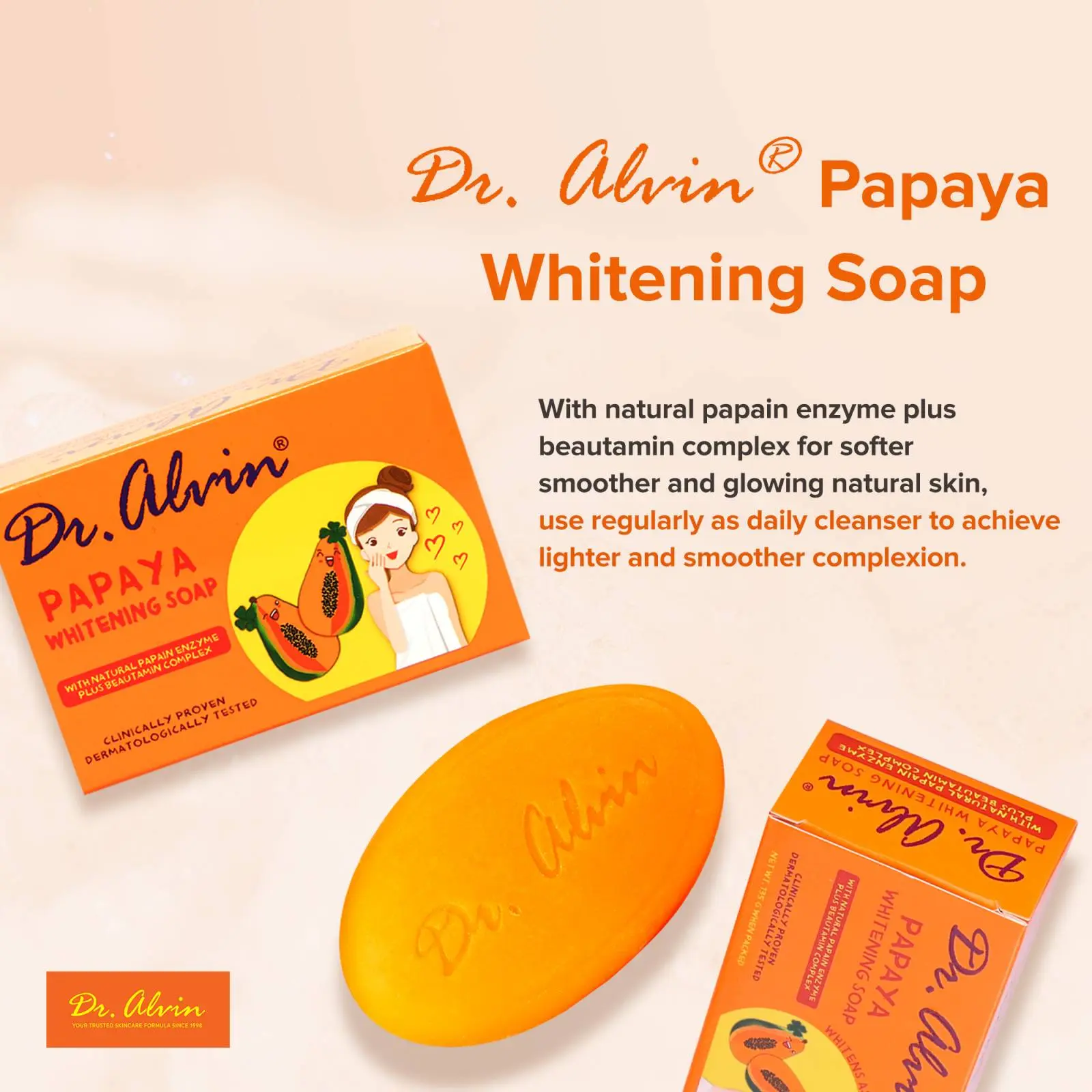 Dr. Alvin Papaya Whitening Soap 65g Sachet Body Wash
