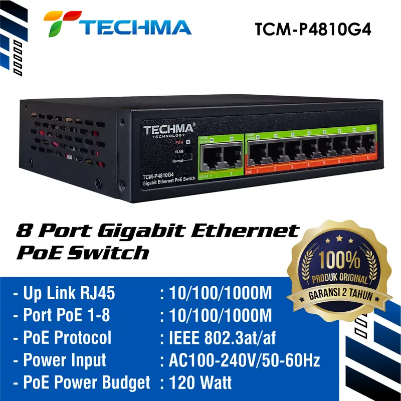 TECHMA TCM-P4810G4 GIGABITE POE Switch 8PORT 1000Mbps 2 UPLINK 1