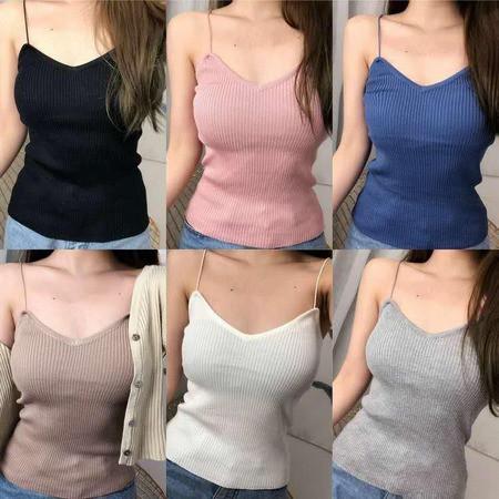 Kamisol Polos Rajut Wanita Ukuran Fit to LLD - , Atasan  Cewek Hitam Panjang atasan  rajut croptop remaja atasan  & tube dasar remaja Basic tank top tank  top Simple kaos  crop Dewasa 2