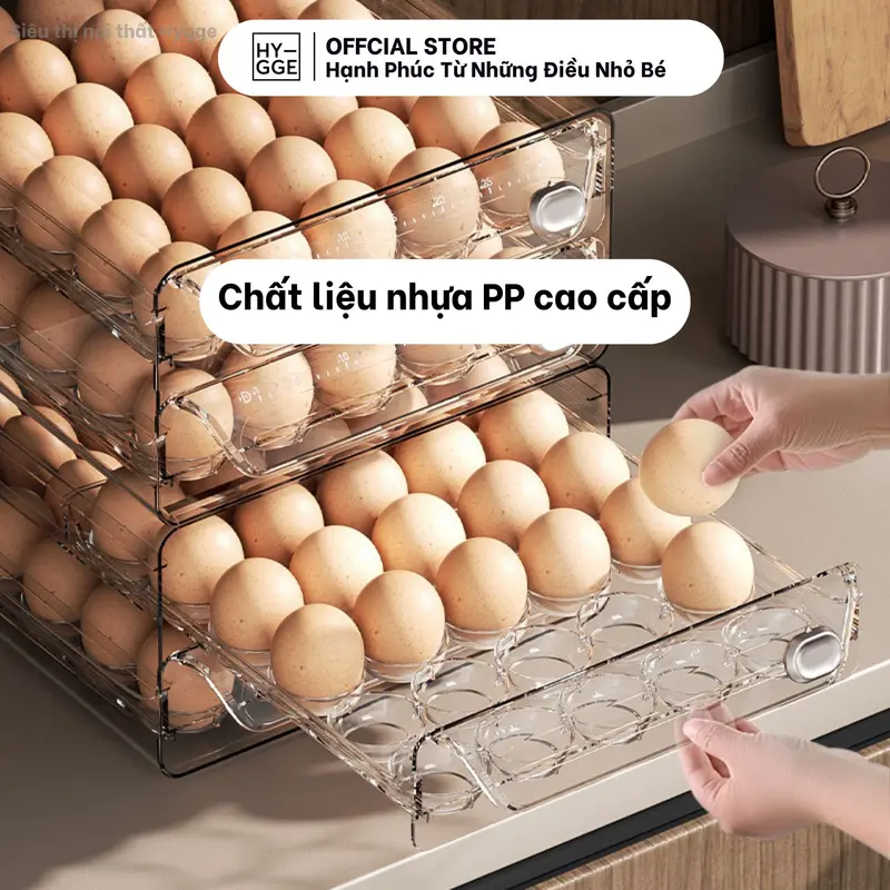 Khay đựnġ Trứng Hygge Có Ngăn Kéo Kèm Ghi Chú Ngày Tháng Bảo Quản Thông Minh Chất Liệu Nhựa PET Bền Đẹp 7