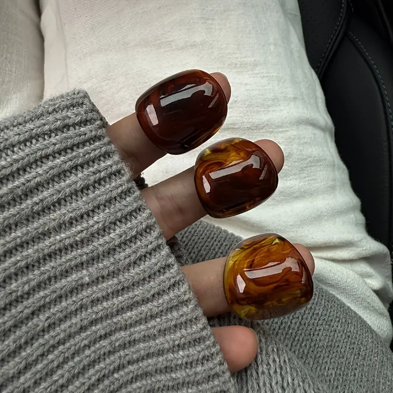 [Summer Sale] Chic Vintage-Inspired Resin Ring for Women - Unique Geometric, Amber Hue, Perfect for Casual & Special Occasions 7