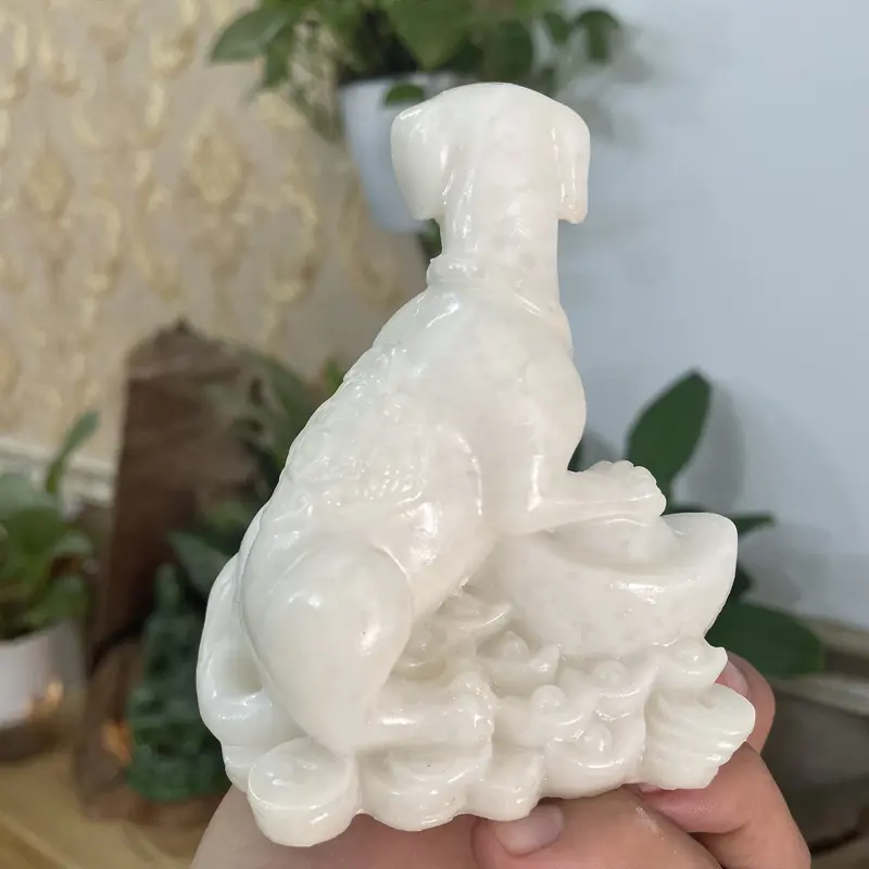 Tượng đá con chó phong thủy tượng trang trí tượng chó giữ tài lộc phong thủy nhà cửa - Chiều Cao 10cm - Màu đá trắng 3
