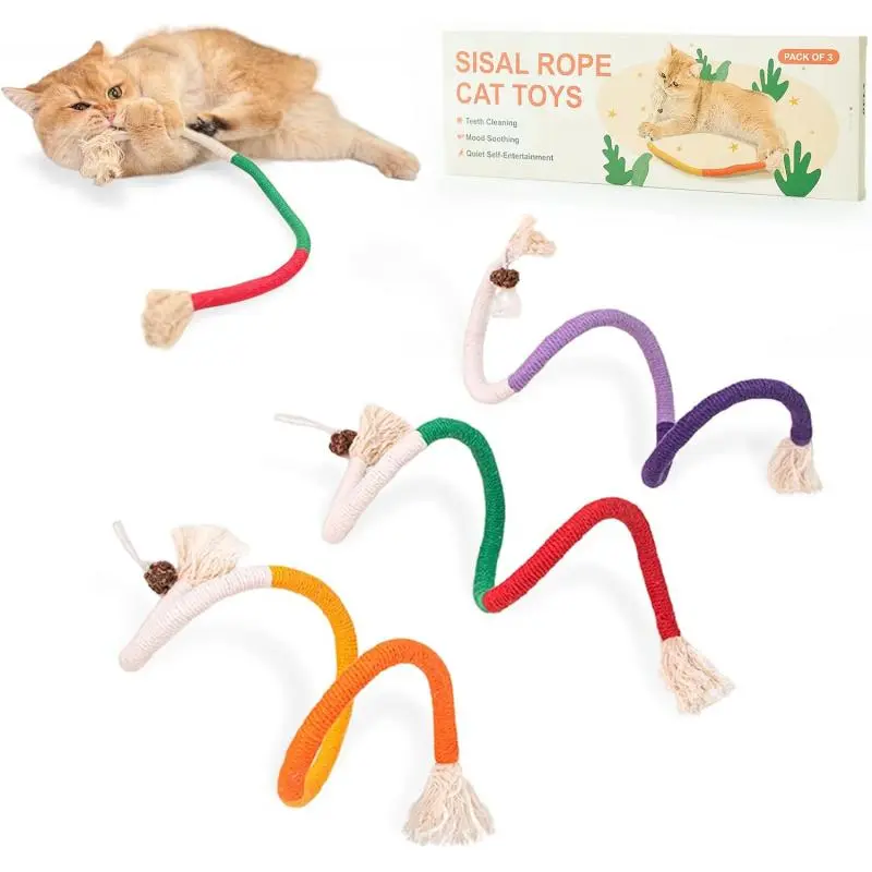 Cat Chew Rope, 3 Counts/set Natural Catnip Chewing Rope, Safe Teeth Cleaning Toy for Indoor Kittens, Interactive Cat Nip Kitty Toys for All Breeds