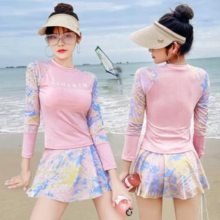 Đồ bơi nữ kín đáo dài tay, Bikini nữ giả váy có đệm ngực và quần lót trong vải mềm mại dáng Sport vải Thun 1
