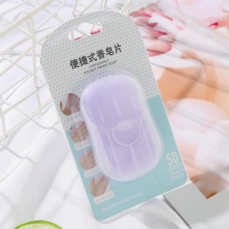 50pcs Disposable Portable Soap Tablets Mini Outdoor Hand Washing Tablets Box Soap Paper Travel Paper Soap 6