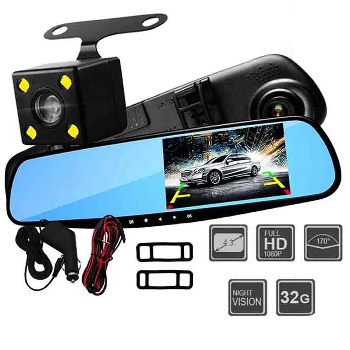 A70 Dual Dashcam Vehicle Blackbox 4.3 HD Car DVR Dual Lens