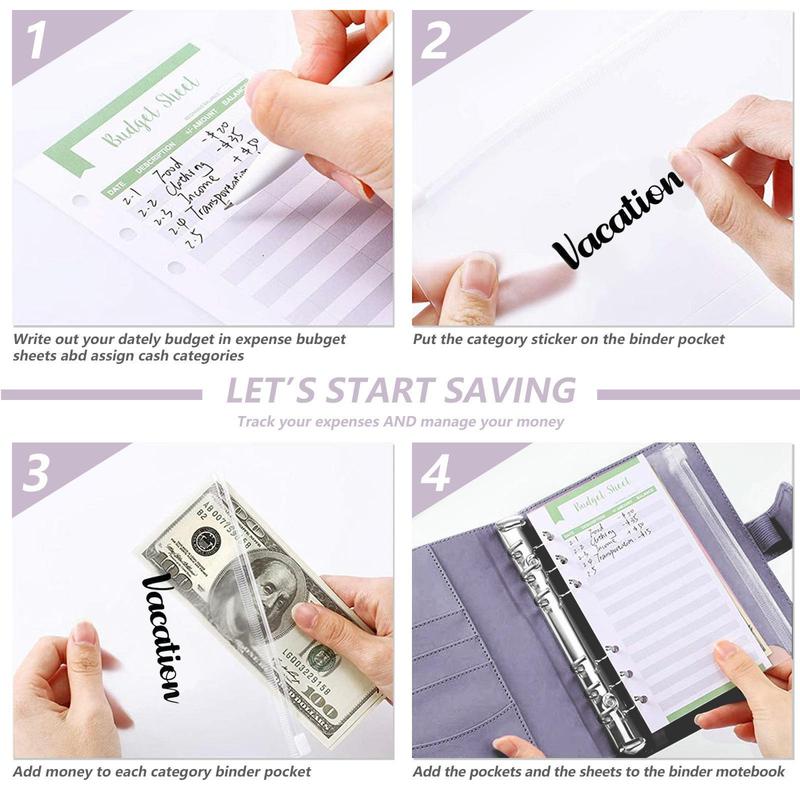 Product Introduction of A6 Budget Planner Binder with Zipper Cash Envelopes & Expense Budget Sheets, 1 Set Money Saving Budget Saver Book, Cash Organizer for Budgeting 3