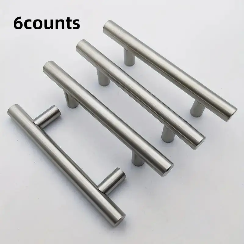 Cabinet Handle (6 Counts), Stainless Steel T-shaped Drawer Handle, Wardrobe Handle, Furniture Hardware For Kitchen Cabinet