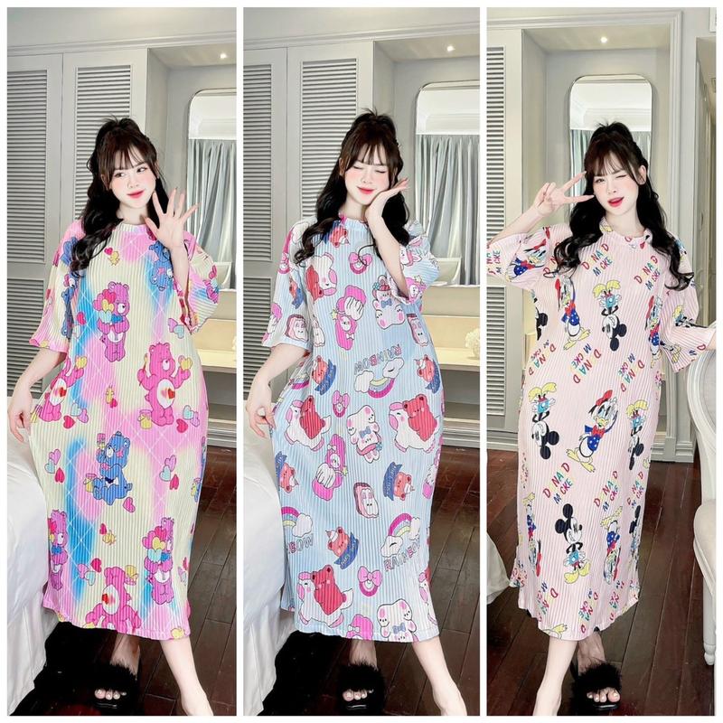 XẢ KHO Đầm Ngủ Suông Nữ Dập Ly Thun Thái Nhiều Màu Dễ Thương Mỏng Mát Form Rộng Mềm Mịn Mặc Ở Nhà Váy Ngủ Dress Women