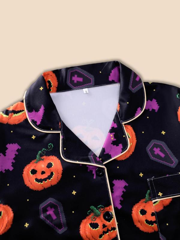 Women's Halloween Themed Pajama Two-piece Set, Casual Comfortable Long Sleeve Top & Pants PJ Set, Ladies Sleepwear for All Seasons 2