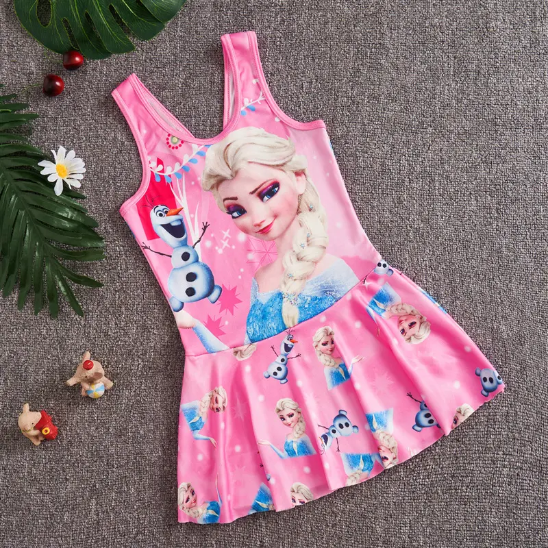 Baby Girl Swimwear Dress For Toddler Girls Summer Cartoon Print Sleeveless Tankini Swimsuits for Kids Bathing Suits Beachwear Children Cute Cartoon Swimwears