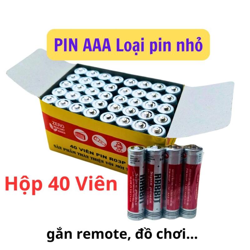 Hộp 40 Viên Pin AAA CON THỎ 1.5v, Pin 3A hộp 40 viên dùng cho remote, đồ chơi trẻ em